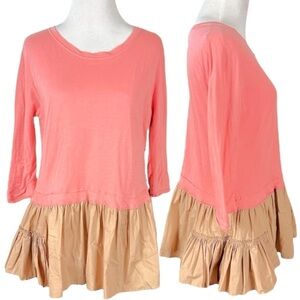 MARNI Color Block Tunic Top Peplum Skirted Hem Pink Peach Tan Size 6